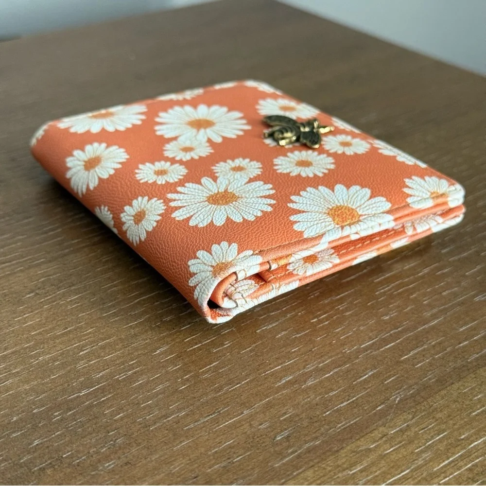 Orange Floral Wallet with Bee Accent